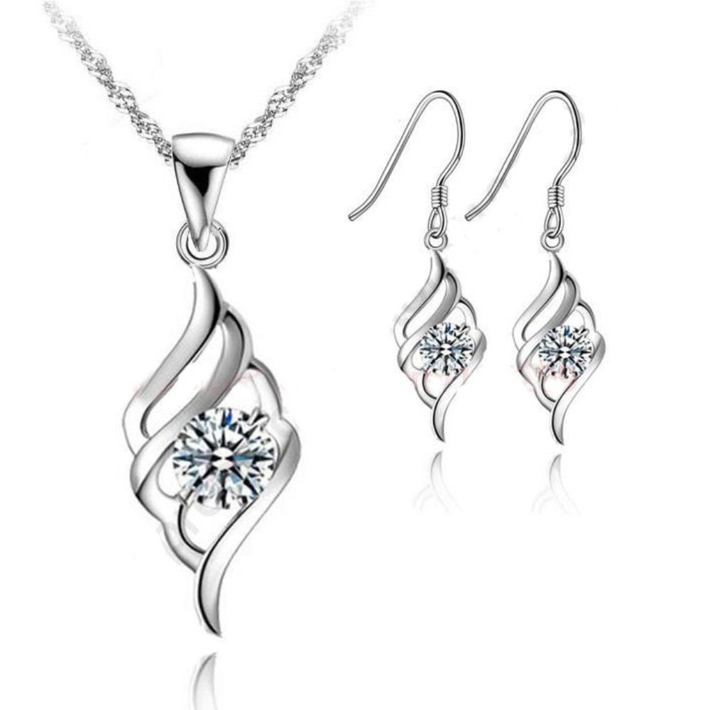 ❤️ 925 Sterling Silver Cute Spiral Earrings And Necklace Set Love Hoop